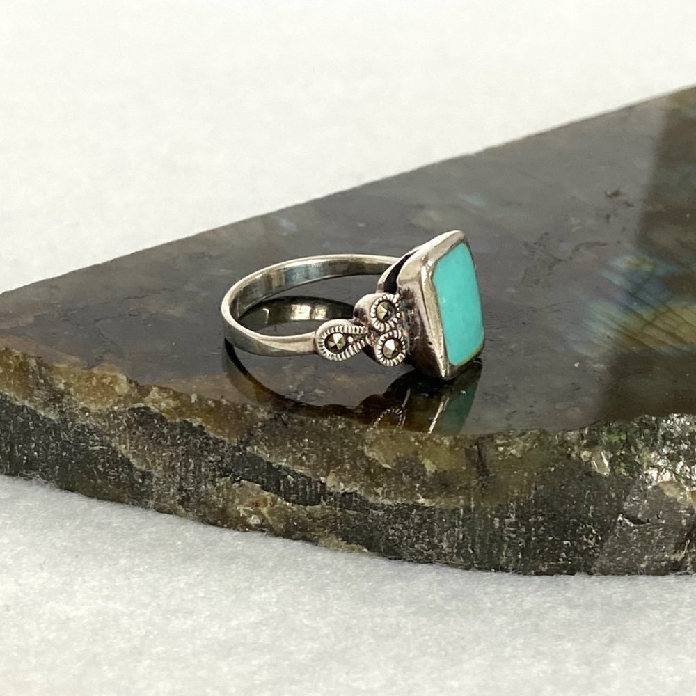 Sterling Silver 925 Rectangular Faux Turquoise In… - image 5